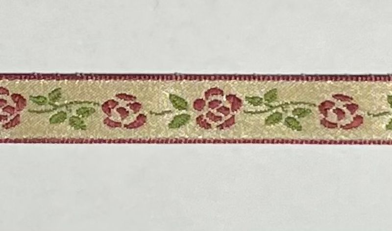 Jacquardbånd beige/mørk rosa 10 mm